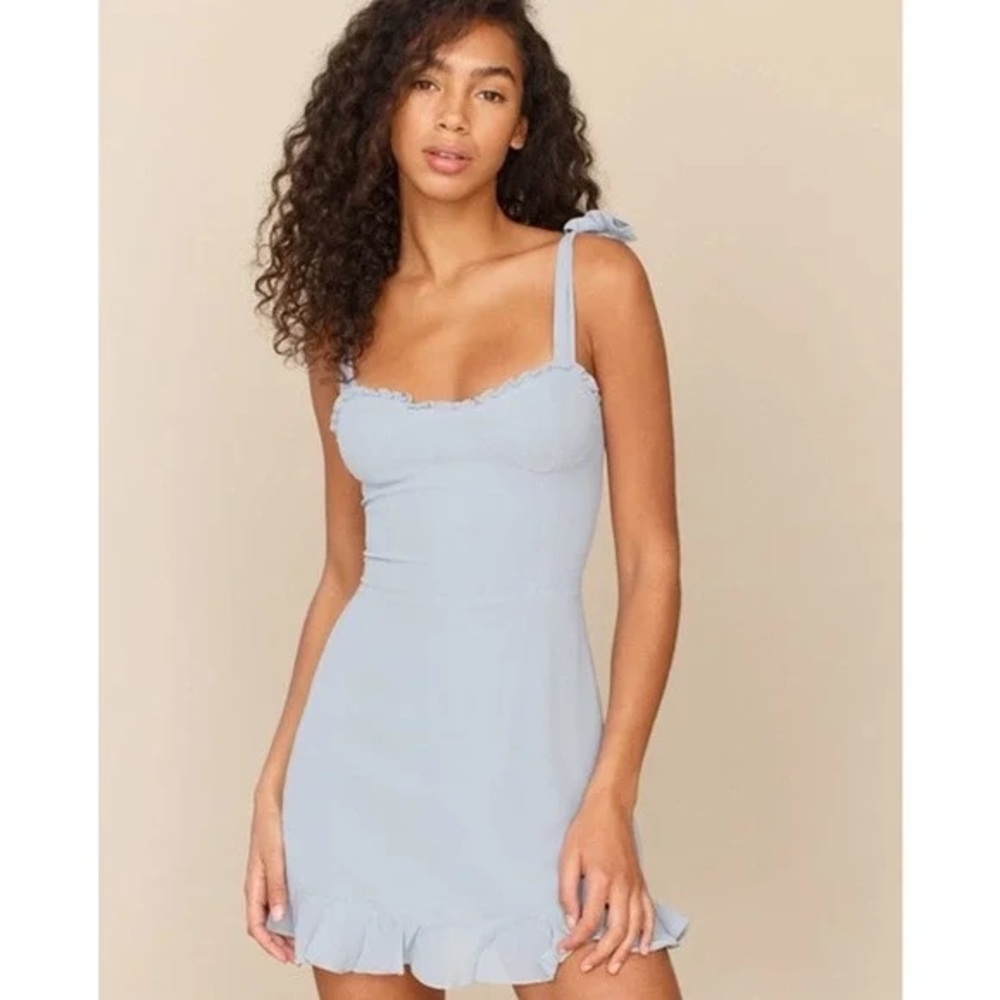 Reformation Light Blue Ruffle Dress
